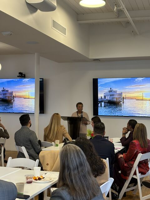 BayAreaCouncil's tweet photo. Proud to host Mayors @DanielLurie @BarbaraLee_CA @MattMahanSJ this morning aboard the Historic Klamath in support of the Connect Bay Area initiative we are leading with Chair @kdlaw to keep our critical regional transit systems moving and make them more efficient https://t.co/rEnDvgUw7P