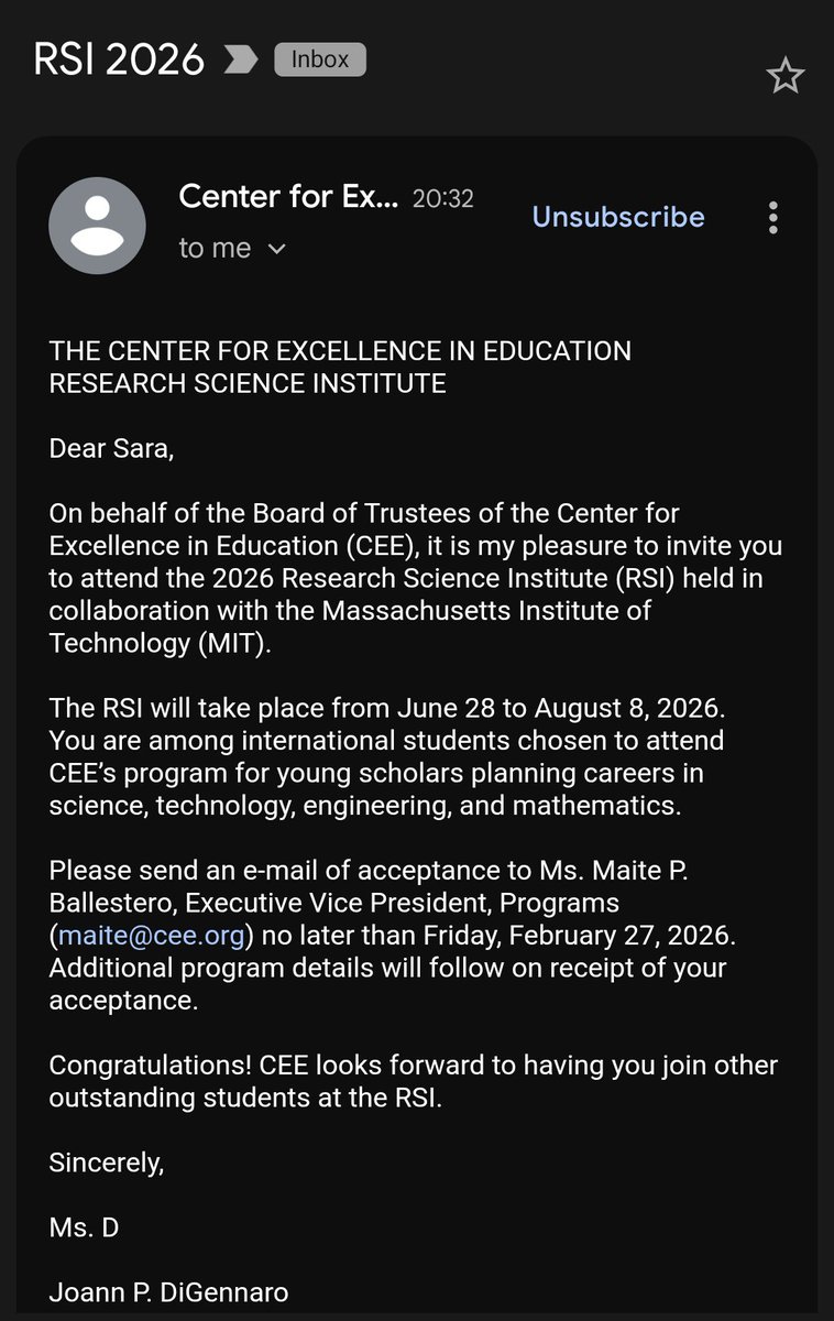 saraamittchell's tweet photo. I'm so excited to have been accepted to the 2026 edition of RSI hosted at the Massachusetts Institute of Technology. I'm extremely grateful to CEE and @FCLP_Fundacio for the opportunity.
🧬🔬 https://t.co/BWzVpJ1IR5