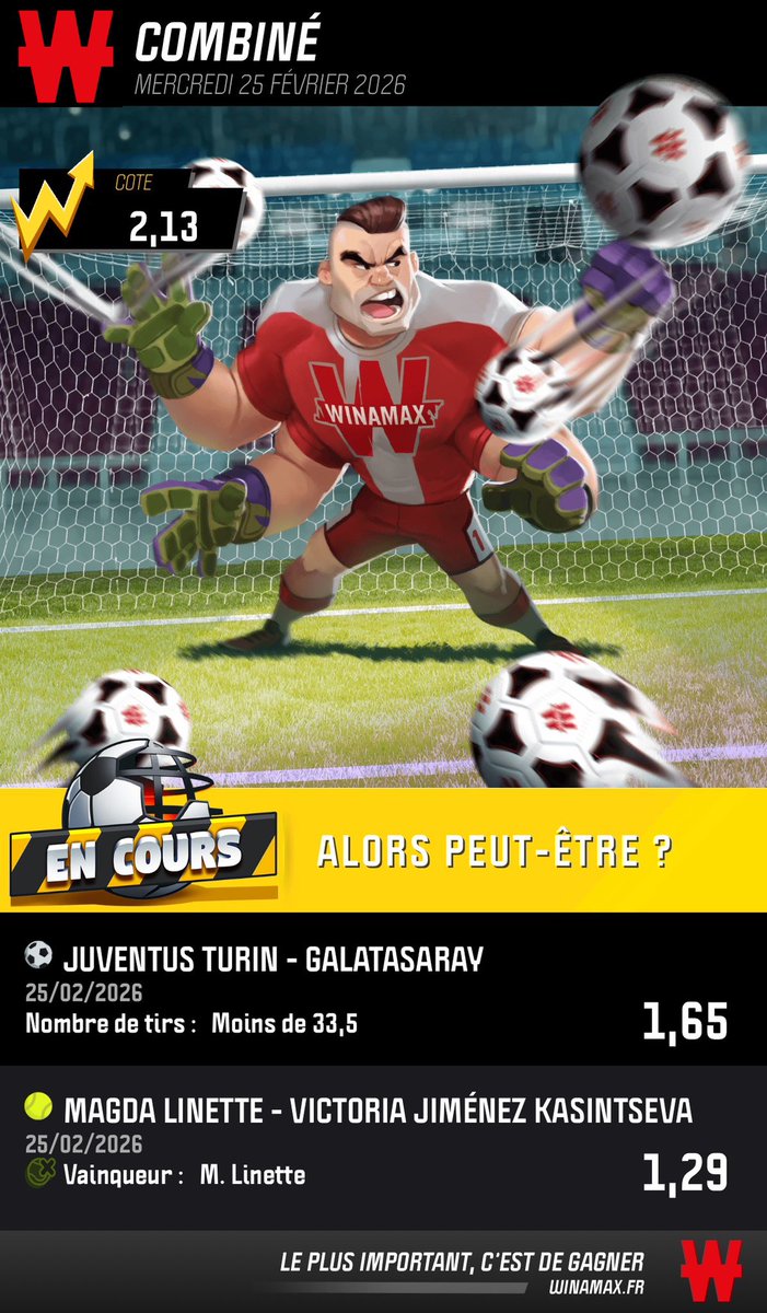 AtinoPronos's tweet photo. 🎁 Bet du soir ⚽️ LDC 🎾

👉 Juventus - Galatasaray -33,5 tirs
👉 Linette

⏰ Départ : 21h

📊 Cote à 2,13

💶 BK à 1330 € | 💰Mise : 80 €

😏 DM pour la carte complète et pour obtenir des freebets 🤑

♻️ et ❤️ pour le soutien

#Paris #LDC #BetOfTheDay #BettingTips https://t.co/plG9zAdzpE