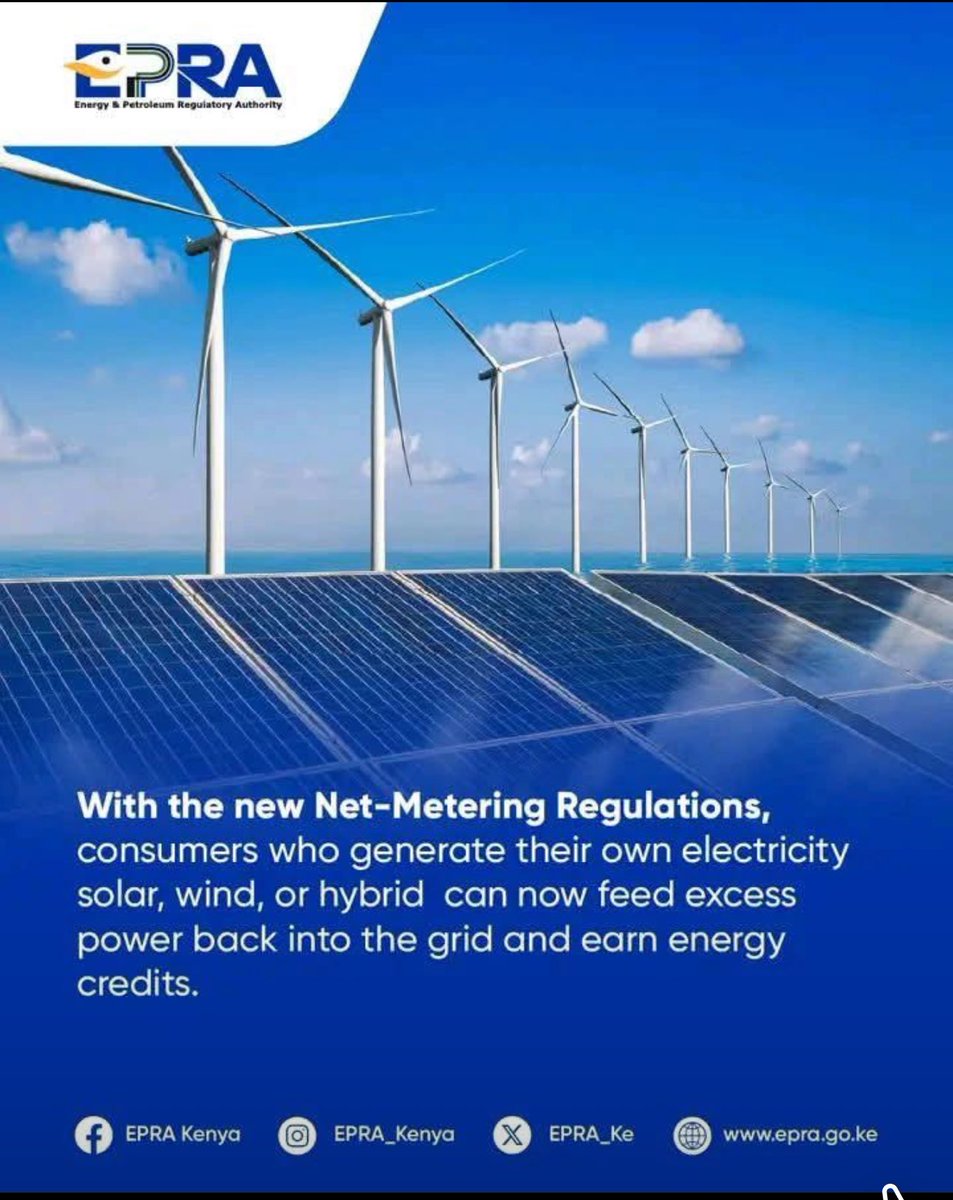 Ofgenkenya's tweet photo. Net-Metering is changing the game, generate clean power and earn from excess energy fed back to the grid.

At OFGEN, we’re driving Africa’s industrial growth through clean distributed energy.

The future is renewable. ⚡🌍

#OFGEN #RenewableEnergy #NetMetering #CleanEnergy https://t.co/rPJLX8FC3Y