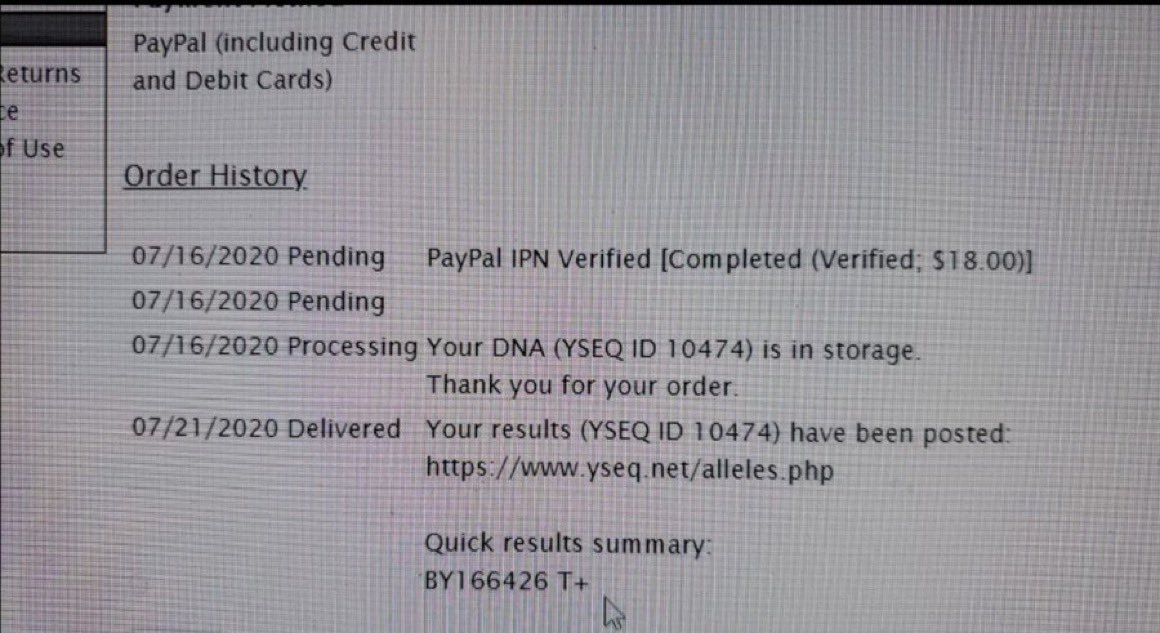 يسرنا مشروع قبيلة حرب الجيني الرسمي J1

إعلان نتيجة عينة للزقوع من آل ملفي من الشعب من بني عمرو من مسروح من قبيلة حرب

موجبة : P58>FGC11>FGC1695>L222.2>FGC1696
على التحورات : by166426 ابن zs4003 ابن FGC4309 ابن ( FGC4316 ) ابن التحور (FGC7)

على السلالة العربية : J1

رقم العينة :