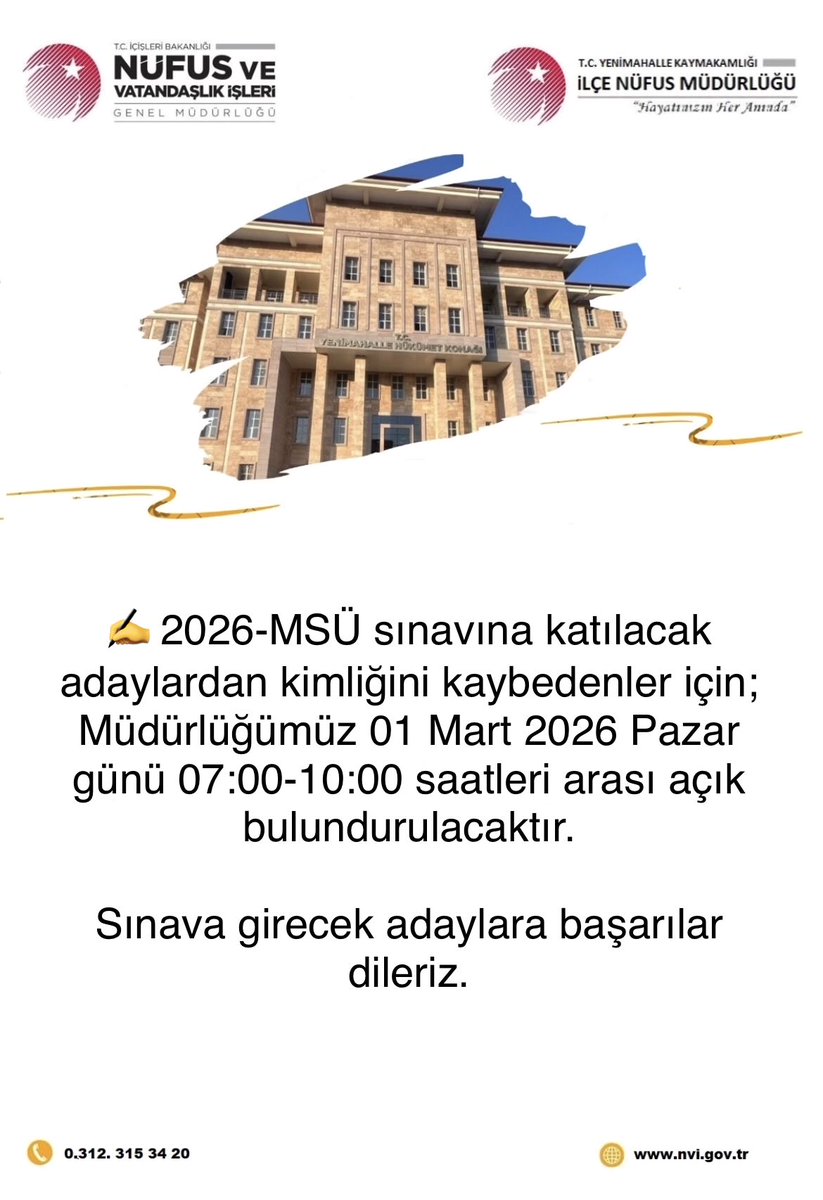 Yenimahalle İlçe Nüfus Müdürlüğü tweet media