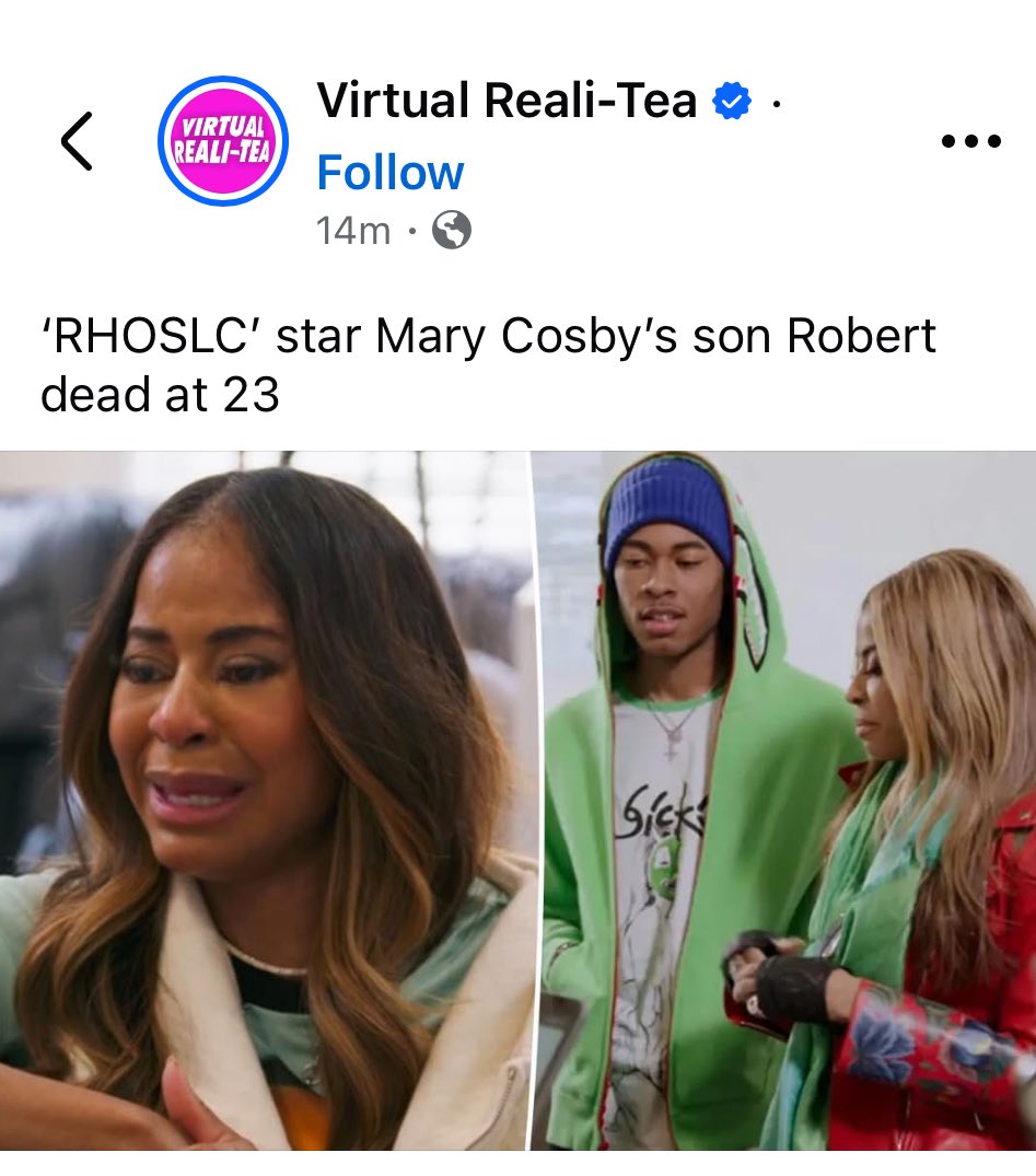 RealityTVbich's tweet image. I feel like we just heard a friends child passed - a friend that we haven’t talked to in a long time  
Is there anything that us fans can do to show our support during this devastating loss for Mary Cosby as her son Robert Jr has passed 
Tweeting feels like too little 
#RHOSLC