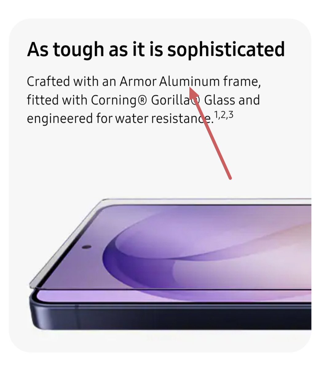 🚨BREAKING - Samsung Moves Back to Aluminum on Galaxy S26 Ultra

Yes, the Galaxy S26 Ultra now features an Armor Aluminum frame, not Titanium.

Official details 👇🏻 

• Armor Aluminum frame
• Corning® Gorilla® Armor 2 (front)
• Gorilla® Glass Victus® 2 (rear)
• Water