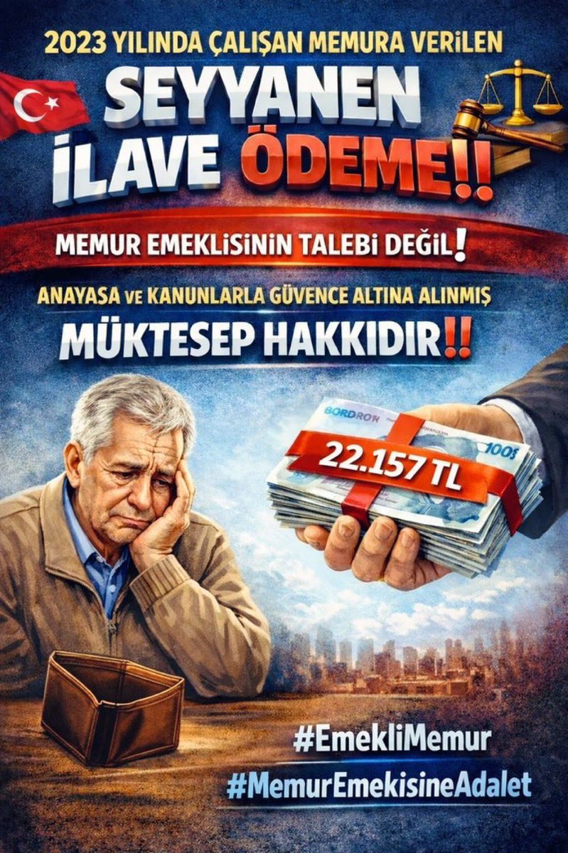 <a href="/RTErdogan/">Recep Tayyip Erdoğan</a> Hiç gurur duymayın. #EmekliMemur’u yoksul eden sizsiniz. Garip gureba diyen vekilleriniz. #MemurEmeklisineAdalet sağlayamadınız ve haklı hakkı olan SEYYANEN ZAM’ı engelleyerek yoksulluğa, sefalete sürükleyen sizsiniz. Bizlerin yoksulluğundan mı gurur duyuyorsunuz. Kul hakkı