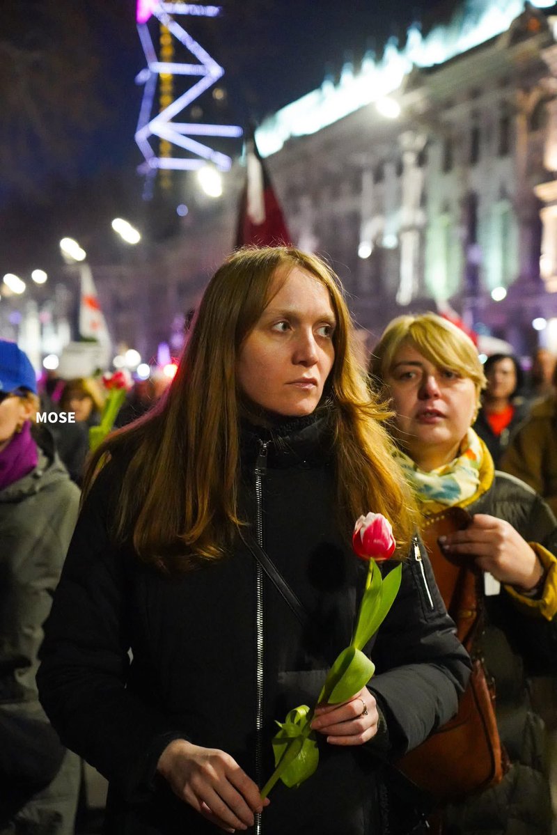 Loved my friend and colleague <a href="/annachikovani/">Ana Chikovani</a>’s photo from today’s protest commemorating 105 years since the Soviet Russian occupation of Georgia.

Her expression is so firm, determined, concerned and calm at the same time.

Day 455 of #GeorgiaProtests

📷 MOSE