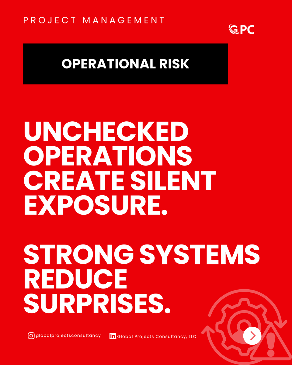 GlobalProjectsC's tweet image. Operational risk grows when processes are unclear, and ownership is undefined.

Clarity is a leadership advantage.

Making your strategic projects our priority.

#OperationalRisk #BusinessContinuity #StrategicControl #LeadershipStrategy #GPC