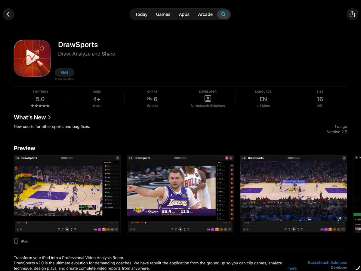 JLbasket's tweet photo. 🎂 Hoy DrawSports está en el Top 6 de apps de Deportes para iPad en el App Store.

🎥 Una herramienta creada por un entrenador, para entrenadores.

🚀 Seguimos mejorando cada semana para analizar, enseñar y comunicar el juego mejor.

Si trabajas con vídeo, pruébala aquí:
👉 https://t.co/D5eF0d0qMs

#Coaching #SportsAnalysis #Basketball #Futbol #VideoAnalysis #Coaches