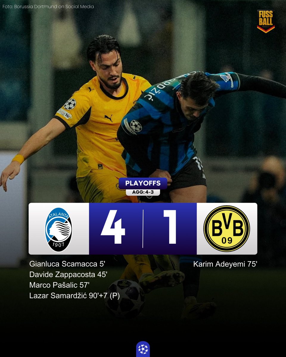 ???? ???????? ???????? ????????? ??  ??????? ??? ????? ?????????! ? Ap&oacute;s vencer por 2 a 0  na ida dos playoffs da UEFA Champions League 2025/26, o Borussia Dortmund  viajou a Bergamo com