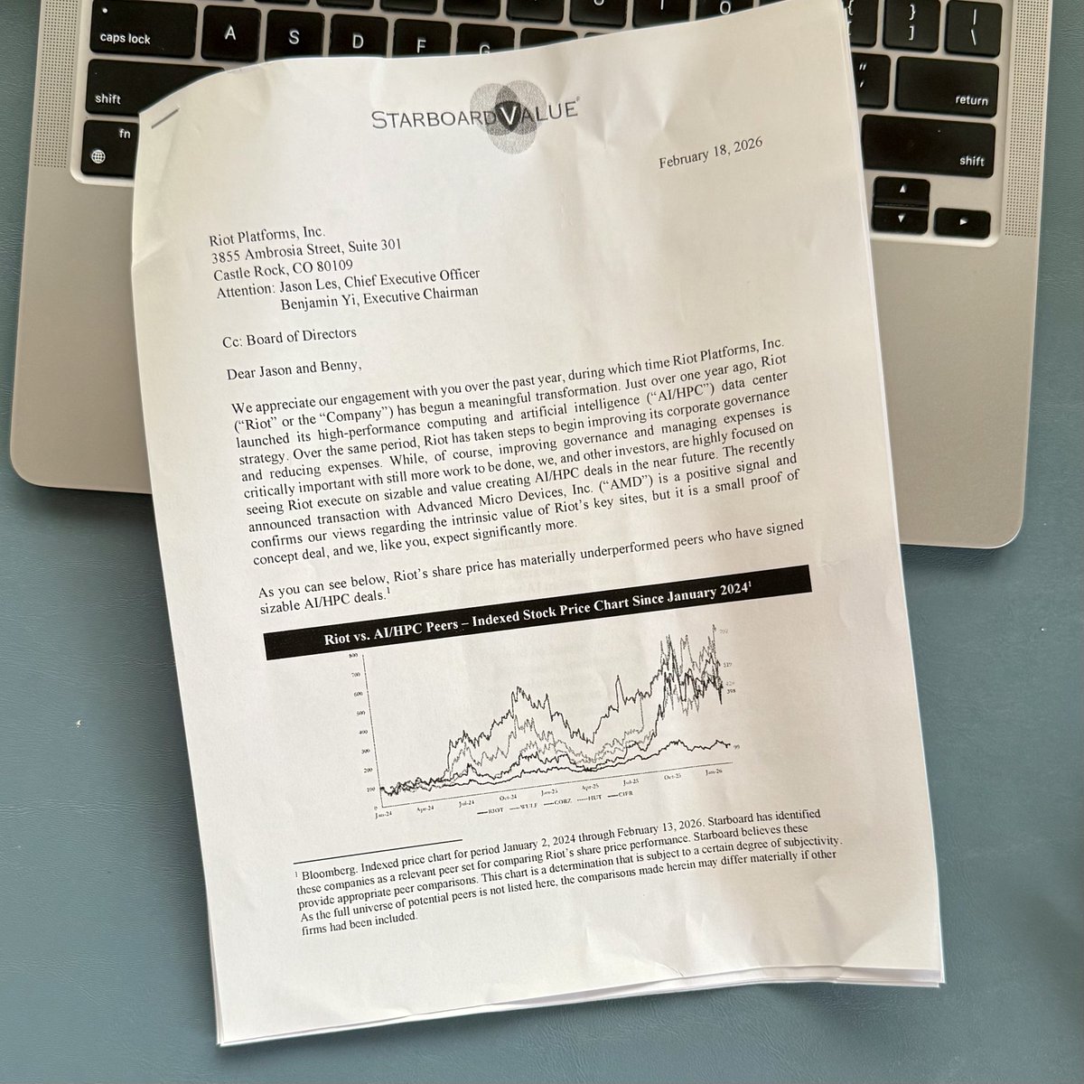 Peter Feld over at Starboard Value wrote an extremely compelling letter to Jason, Benny, and the entire $RIOT / <a href="/RiotPlatforms/">Riot Platforms, Inc.</a> team. This has a *LOT* to do with $KEEL (c/t/a $BITF / <a href="/Bitfarms_io/">Bitfarms</a>), so friends, please consider reading what follows. 

Keel Infrastructure isn't even