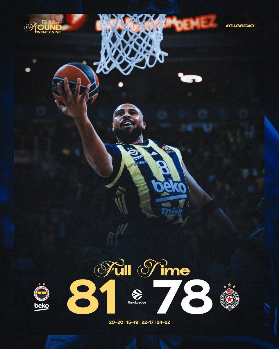 Maç Bizim! 💪

Tebrikler Fenerbahçe Beko! 👏

Maç Sonucu | Fenerbahçe Beko 🆚 Partizan: 81-78

Skor dağılımımız: Horton-Tucker 29, Baldwin 17, Biberovic 13, Colson 10, Birch 5, Jantunen 4, Boston Jr. 3. #YellowLegacy