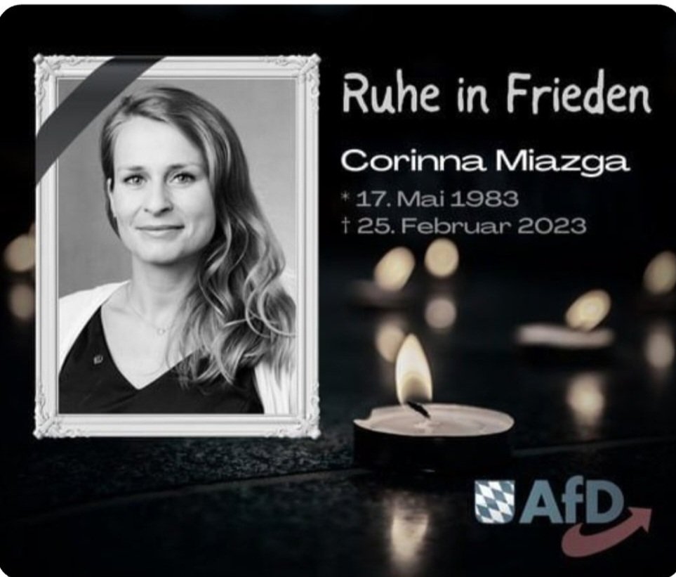Mist verdammter. Wieder eine dieser Nachrichten, die selbst im politischen Dauerfeuer kurz alles leiser werden lassen.

🕯️Corinna Miazga ist verstorben🕯️

39 Jahre alt. Viel zu früh.
Und völlig egal, wo man politisch steht: Das ist erst mal einfach nur bitter.

Corinna Miazga war