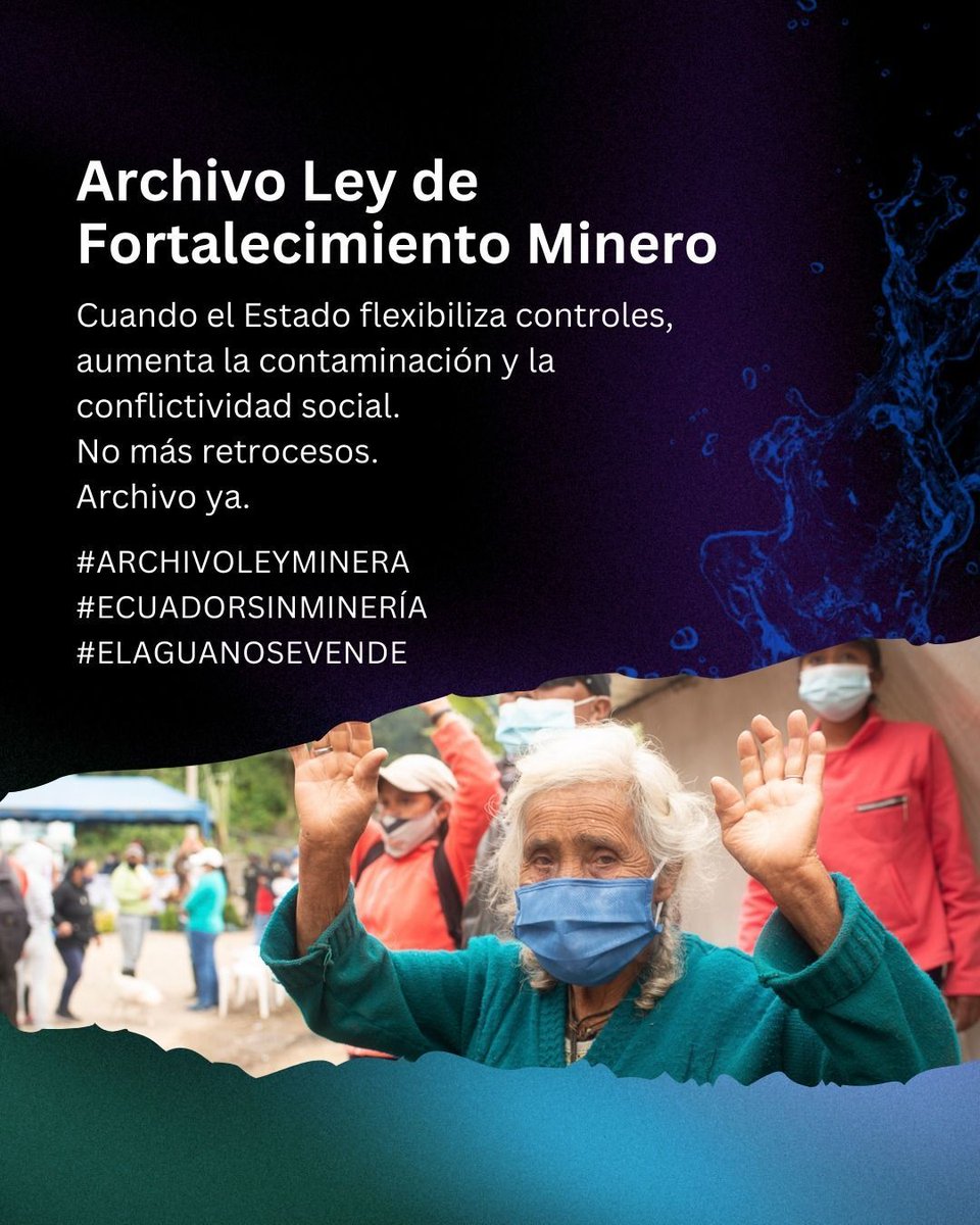 ApawkiCastro's tweet photo. Cuando el Estado flexibiliza controles ambientales, aumenta la contaminación y la conflictividad social. No más retrocesos. @AsambleaEcuador tienen la responsabilidad de ARCHIVAR este proyecto.

#ArchivoLeyMinera
#ElAguaNoSeVende https://t.co/XaopRvmc6y