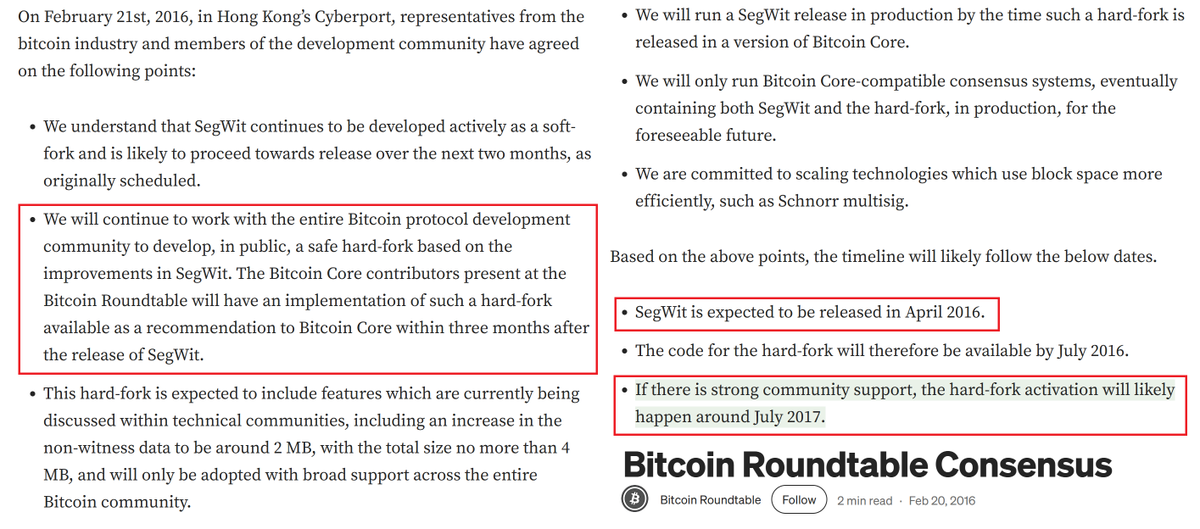 ToneVays's tweet photo. Feb 2016: Bitcoin Core contributors fly back to HK to discuss #SegWit adoption via #Bip141 with Miners who continue to want a HF to increase block size. The HK agreement is reached to adopt SegWit in April 2016 w/ a safe proposal on a 2mb Hard Fork by Jun
https://t.co/QJ5HOZXl1W https://t.co/0qqqi2PuLT