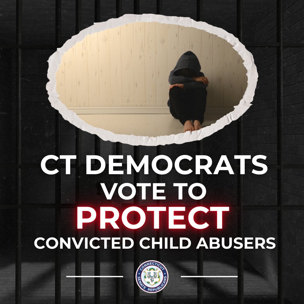 CTSenateGOP's tweet photo. CT DEMOCRATS VOTE “YES” TO PROTECTING CONVICTED CHILD ABUSERS
Did you know that the “emergency” bill that Democrats shoved through the legislature today shields convicted child abusers from having to pay child support?
This is what Democrats are prioritizing over fixing Connecticut’s affordability crisis, cutting taxes, and putting money back in your pocket. Our state deserves better!