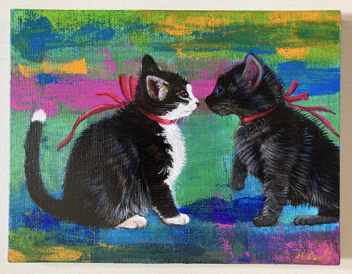 RT @gzlhiro: ラブ❤️🫶 967 キャンバスボードF0 アクリル絵の具 #猫
