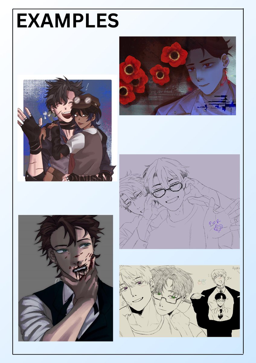 HEELLOOO im opening up comms.....

I CAN DRAW YOUR YUMESHIPS, YOUR PARTNER, OR YOUR OCS ANYTHING!!!! 

For nsfw rates : 
Sketch : 469 php - 10 usd
Colored : 699 php - 13 usd !! 

OTHER EXAMPLES : 
drive.google.com/drive/folders/…

#commissionsopen #ArtCommission #art #nsfw