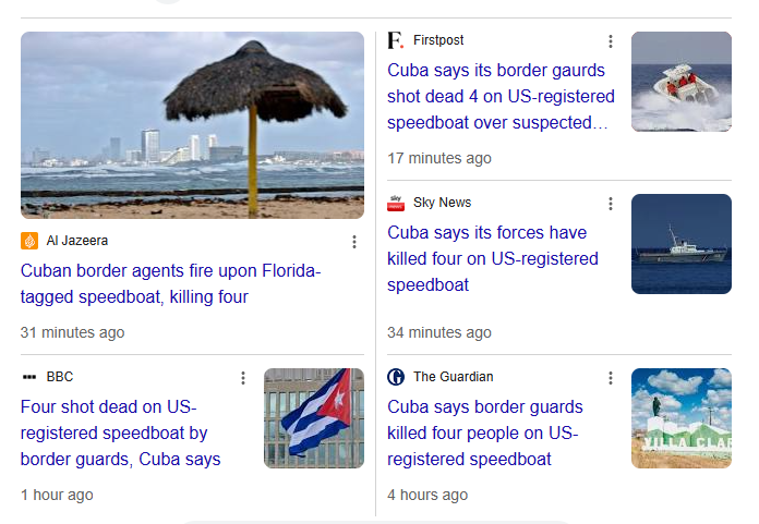 marxistJorge's tweet photo. Just look at the way the capitalist media writes its headlines.

Not "Florida-based speedboat opens fire on Cuba border guards"

but "Cuba kills four on US speedboat" https://t.co/vdukQ5wNBP
