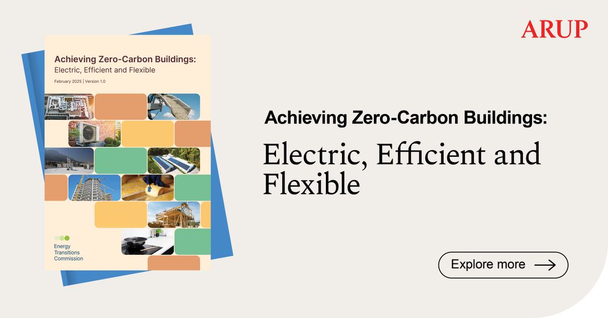 エネルギー移行委員会は、世界の温室効果ガス排出の約1/3を占める建築物セクターに関する初の報告書を発表📝アラップも本報告書に貢献し、電化・高効率・柔軟性を軸にした脱炭素化の道筋を示します🛤生活水準の向上やエネルギーコスト削減には積極的な政策支援が不可欠です。x.gd/skxrv