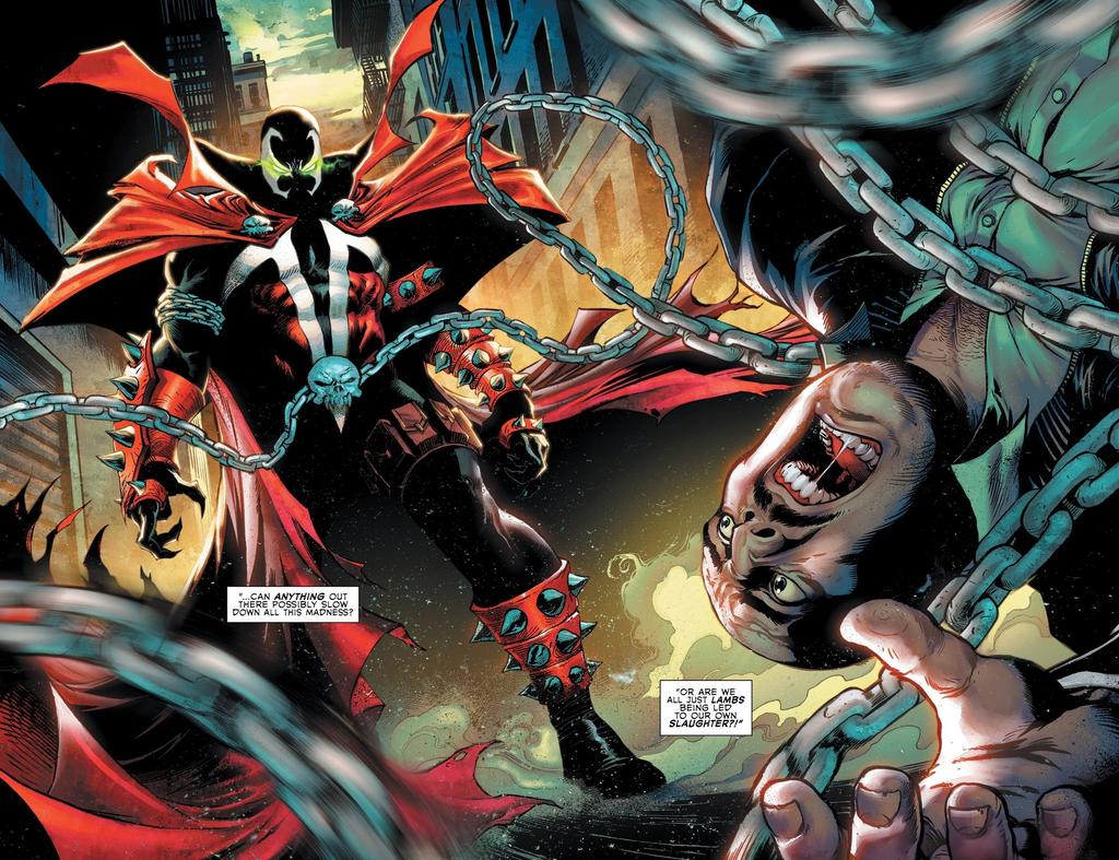 Spawns would side eye the man trying to crawl away. His chain would grab him and dangle him upside down.

"You're not allowed to leave."