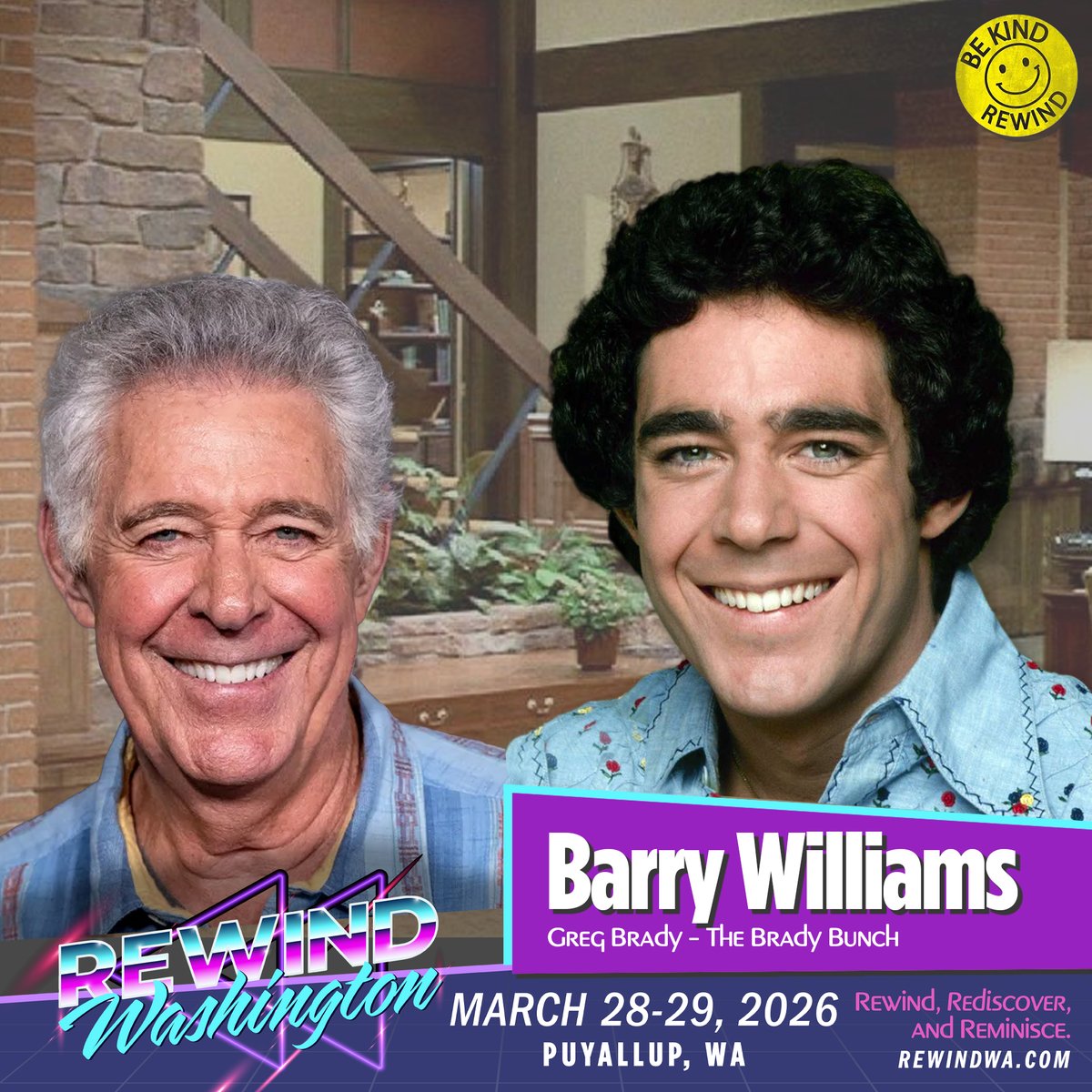 rewindwa's tweet photo. Here's a story... about the guy who played Greg Brady... Please welcome Barry Williams to the first ever Rewind Washington convention on March 28th and 29th in Puyallup.

Barry Williams is best known for his iconic role as Greg Brady, the eldest son in the beloved ABC sitcom The Brady Bunch (1969–1974). He began his career as a child actor, making his television debut in a 1967 Christmas episode of Dragnet 1967. Early guest spots followed on series including The FBI, It Takes a Thief, Gomer Pyle, U.S.M.C., The Mod Squad, Marcus Welby, M.D., and Mission: Impossible.

He reprised Greg Brady in numerous spin-offs and revivals, such as the animated The Brady Kids (1972–1973), the variety series The Brady Bunch Hour (1976–1977), the TV movies The Brady Girls Get Married (1981) and A Very Brady Christmas (1988), the feature film The Brady Bunch Movie (1995), and the reality series A Very Brady Renovation (2019).

Other credits include his Broadway debut in the musical Romance/Romance (1988), appearances on shows like That '70s Show, Scrubs, and Hollywood 7, as well as films like Wild in the Streets (1968) and later roles in holiday movies such as Blending Christmas.  

Meet Barry Williams Saturday and Sunday at Rewind Washington and see if you can get a word in edgewise. He will be with us signing autographs, taking photos, and speaking on a panel at the show. Tickets for Rewind Washington are on sale now at https://t.co/R7r2jshvgT