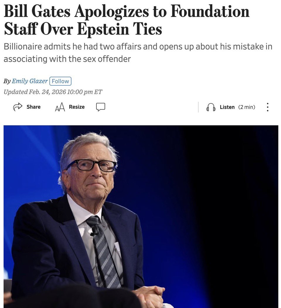 ビル・ゲイツが震える声で言い訳を並べた。

「エプスタインは過ちだった…不倫は2回だけ…俺は何も見てない、何もしてない…」

誰も拍手をしなかった。
ただただ冷たい沈黙。

お前の涙なんかいらない。
弱みを握られてた？ 知るかよ。

被害者たちの叫びを無視して、金と権力で逃げ回っただけだろ。