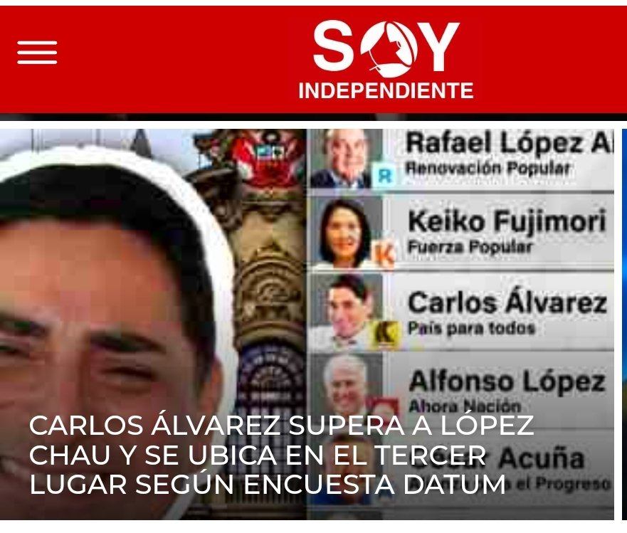 ALERTA, el Fujimorismo paga publicidad para bajar a López Chau y otros candidatos que desplazan a sus satélites como Carlos Álvarez.
Ingresas a la publicidad y da con la página fujimorista "Soy Independiente". 
#NoVolveran #FujimoriNuncaMas