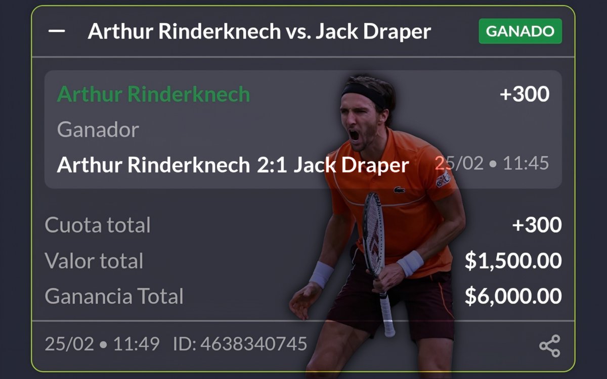Haciendo lo de siempre… 🐐🎾
+300, -150, -180, -200… me da igual. 🤷🏻‍♂️

No persigo momios,
busco valor para ganar dinero. 💰🧠

Únete al canal exclusivo de Tenis 🎾
👉🏻 t.me/+OokQW9kJ6ek0O…

Si llegamos a 50 🔁, regalo 🎁
10 #FreeBets de $500 pesos 💵
“SIN ROLLOVER” 🤑