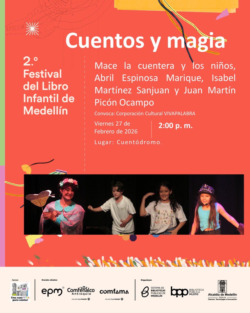 VIVAPALABRA's tweet photo. El viernes estaremos en #festivaldellibroInfantildeMedellín en Parques del Río con la cuentera @Macelacuentera 2 niñas y un niño con gran talento para contar. https://t.co/ULV917c4W0