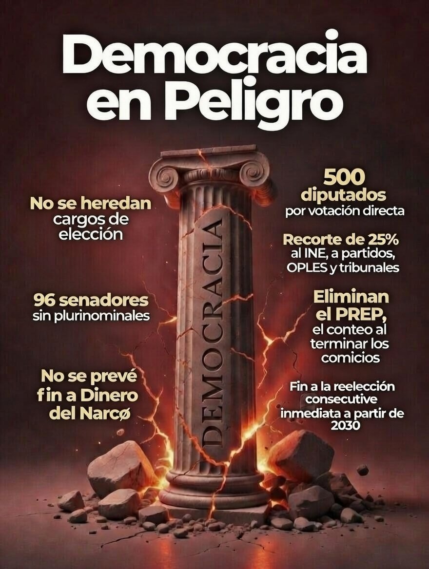 🚨 ¡ALERTA ROJA! 

La #ReformaElectoral es un CAÑONAZO al INE y a las MINORÍAS: recorta 25%, elimina representación proporcional, quita conteo rápido del PREP... ¿Por qué?🤔

👉🏼 ¿Y el blindaje contra NARCO-DINERO? ¡CERO!👀 ¿Coincidencia o CONVENIENCIA? Las acusaciones de nexos