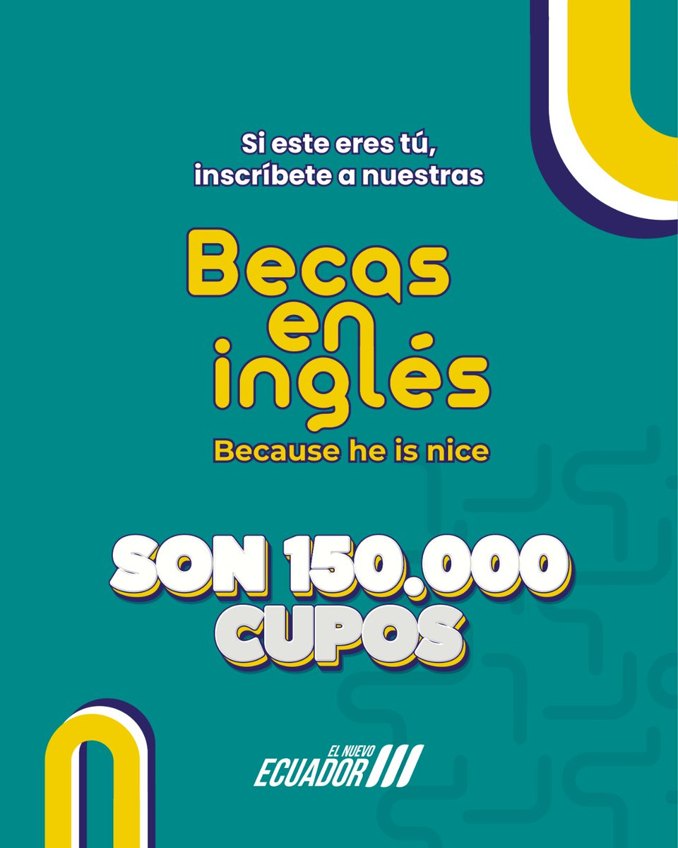 Educacion_Ec's tweet photo. 🤖 "GUD MORNIN con todos, JAU AR YU..." 🤔 

Si entendiste toda la línea de arriba👆, eres el candidato perfecto para el programa de becas #BecauseHeIsNice del Gobierno Nacional, son 150.000 cupos disponibles, ¡prepárate en el idioma inglés de forma FREE!🔝 

✔️ RUN a inscribirte en ➡️ https://t.co/ekJUTsv9Eb 

#ElNuevoEcuador