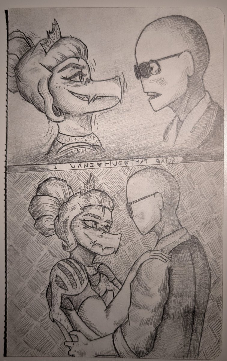 MT22917's tweet photo. Bit late to the party, but I just finished Wani and Snoot a few days ago. Thank you Cavemanon for these two amazing experiences, but I think Wani was my favorite.

Here is my best attempt at fanart for THE scene that had me crying like a bitch.

#IWaniHugthatGator #Snootgame https://t.co/6DG406YpnW
