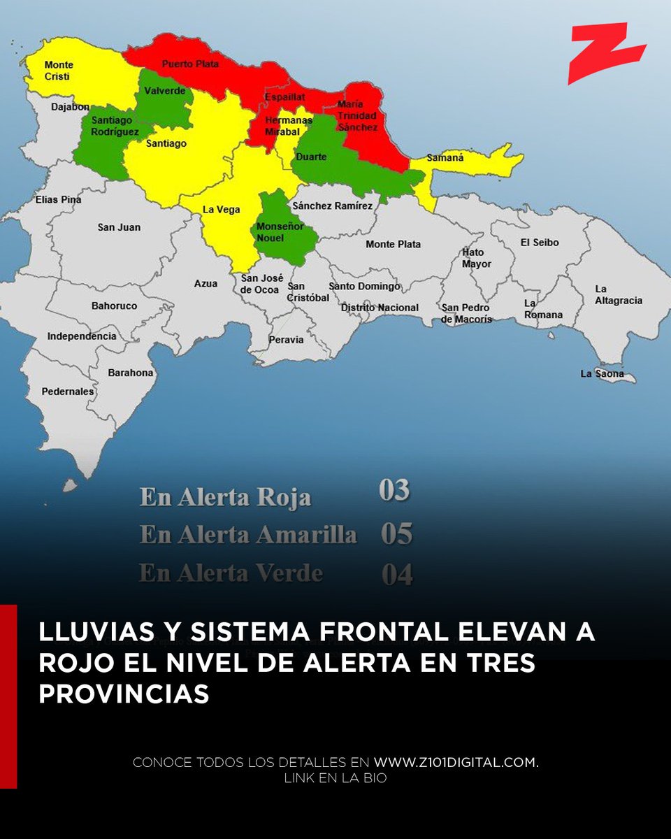 Lluvias y sistema frontal elevan a rojo el nivel de alerta en tres provincias

Todos los detalles en: z101digital.com/lluvias-y-sist…

#ZDigital #Z101 #Noticias #News #Nacional #COE #Lluvias #alerta