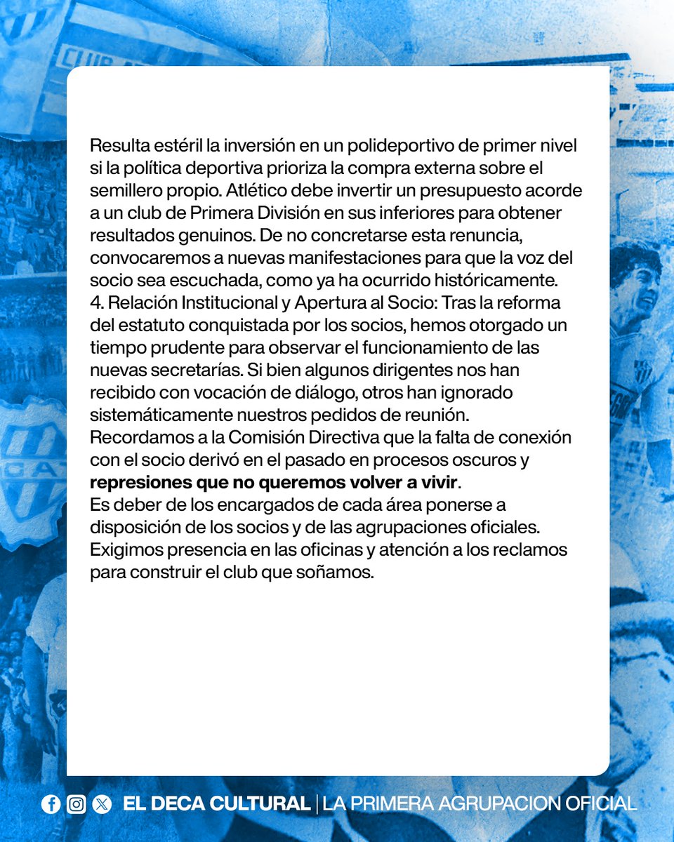 ⚠️ATENCION⚠️

📖 COMUNICADO OFICIAL POR LA DEFENSA Y EL FUTURO DE NUESTRA INSTITUCIÓN. 

#ElClubEsDeLosSocios ✊🏻