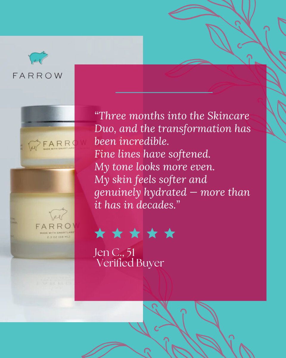 farrowskin's tweet image. Consistency changes everything.

Jen didn’t use this for three days.
She used it for three months.

Fine lines softened.
Tone more even.
Skin softer and calmer than it’s been in decades.

Healthy skin isn’t rushed.
It’s supported.

#FarrowResults #AgingWell #SkinHealth