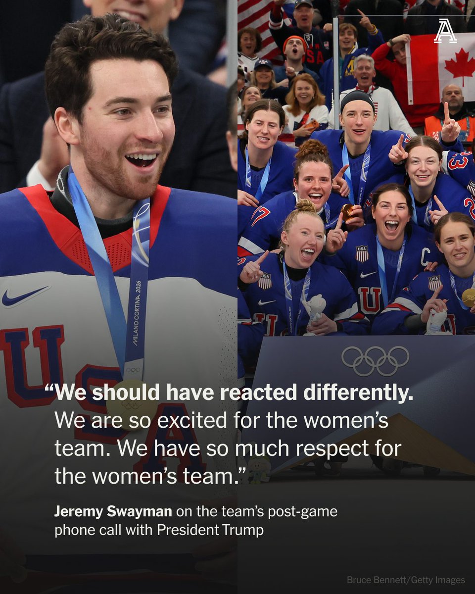 TheAthletic's tweet photo. The United States men’s hockey team came under fire over player interactions with President Trump following its gold medal game at the Olympics.

As they returned to their NHL teams Wednesday, several players addressed the backlash. https://t.co/DvSXG83aN9