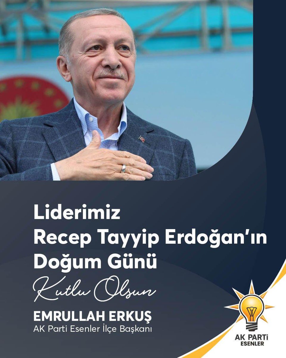 Liderimiz Recep Tayyip Erdoğan’ın doğum gününü en kalbi duygularımızla kutluyoruz.

Milletine adanmış bir ömrün, büyük bir mücadelenin ve güçlü bir liderliğin sembolü olan Sayın Cumhurbaşkanımıza sağlıklı, hayırlı ve bereketli nice yıllar diliyoruz.

Türkiye Yüzyılı yolculuğunda