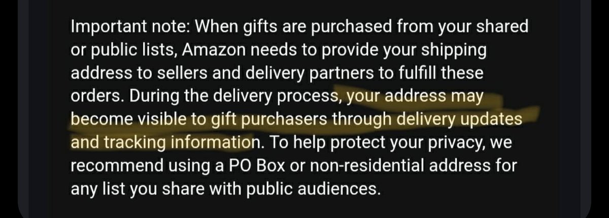 Champs! If you use Amazon lists (I think most just use Throne ) there's a chance that people will be able to see your address with upcoming changes.  
My friend just sent this to me today. 
Please keep your addresses safe!!