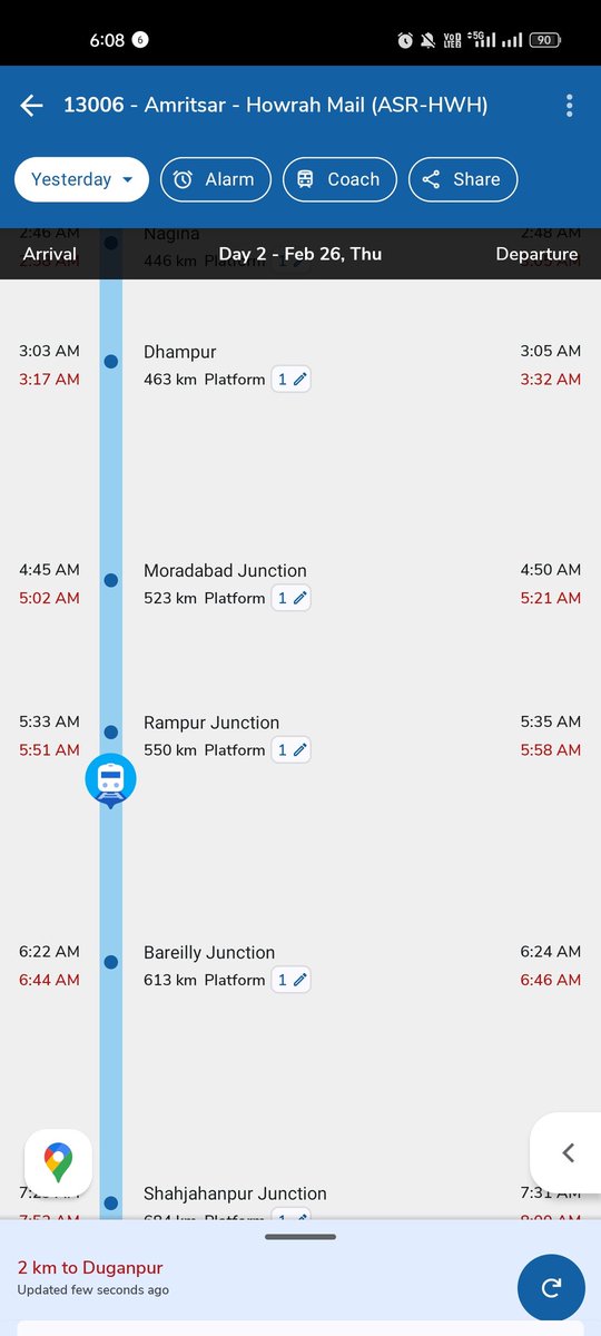 MrMeioo's tweet photo. @ixigo showed my train just 2–3 km away, but it hadn’t actually arrived.This misinformation made me rush and increase my vehicle speed, risking  @whereismytrain showed the correct location (around 50 km away).Please improve accuracy passenger safety must come first. https://t.co/DEgppxKhnQ