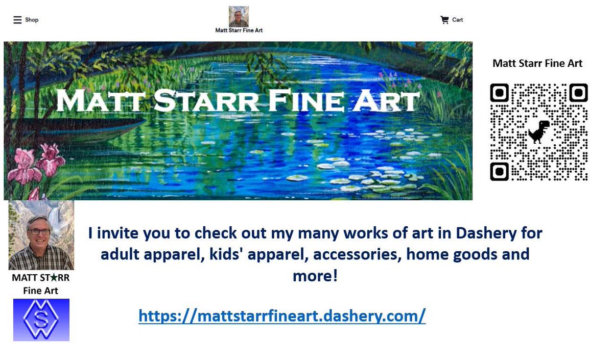 MattStarrFineA1's tweet photo. I invite you to consider prints and products in my Dashery Art Shop: https://t.co/dsDwi9WJ6P 

#mattstarrfineart #Dashery #tshirt #tshirts #paintings #artforsale #artist #myart #dailyart #artlover #artwork #artoftheday #gift #giftideas 
#apparel #kidsapparel #accessories https://t.co/mNSORiQdko