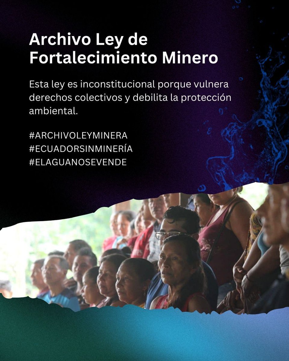 ApawkiCastro's tweet photo. La Ley de Fortalecimiento Minero es inconstitucional porque vulnera derechos colectivos y debilita la protección ambiental.

@AsambleaEcuador exigimos su ARCHIVO. 

#ArchivoLeyMinera
#ElAguaNoSeVende https://t.co/sxtRsoML4r