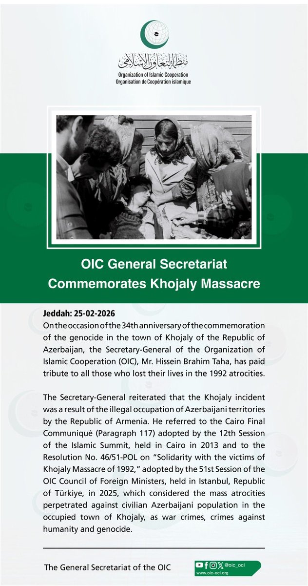 OIC_OCI's tweet image. #OIC General Secretariat Commemorates #Khojaly #Massacre
