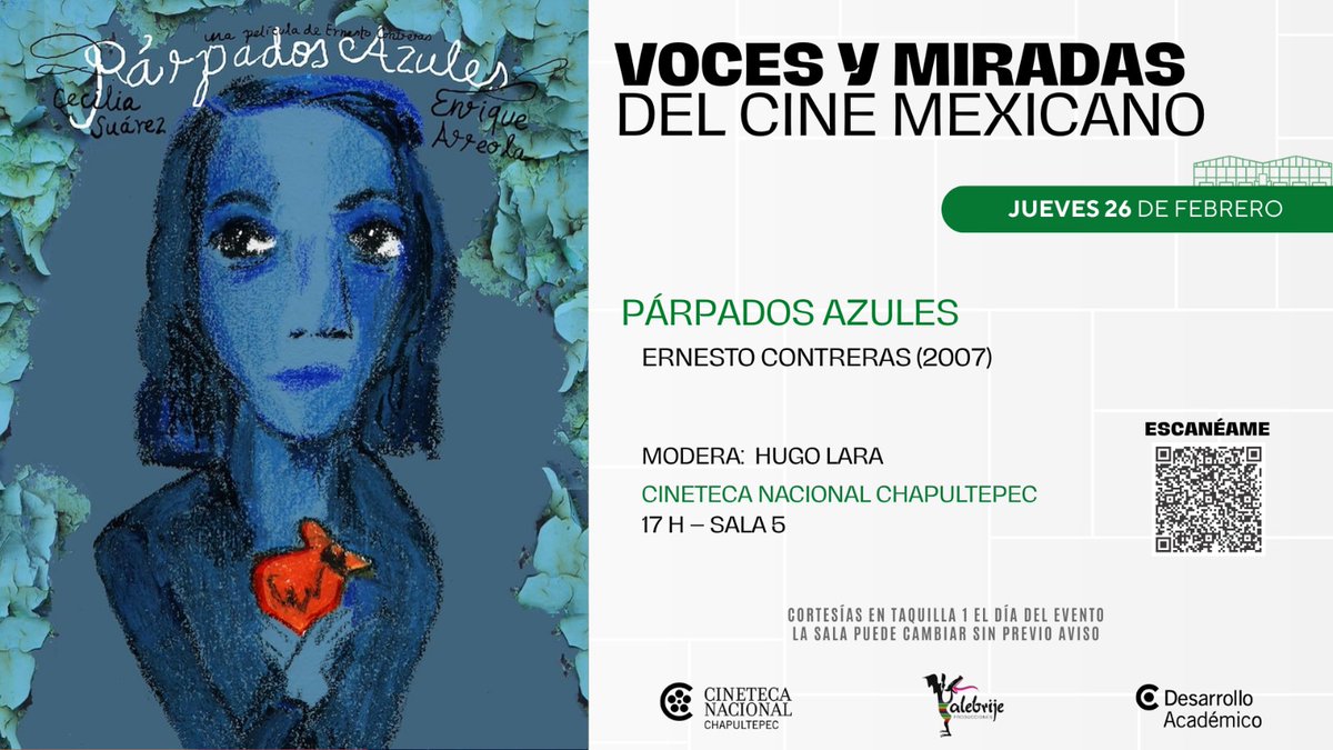 Todos invitados este jueves función de la película párpados azules de Ernesto Contreras en la cineteca Chapultepec de <a href="/CinetecaMexico/">Cineteca Nacional</a> a las 17 horas vamos a conversar sobre ella al final de la proyección entrada libre compartan por favor
