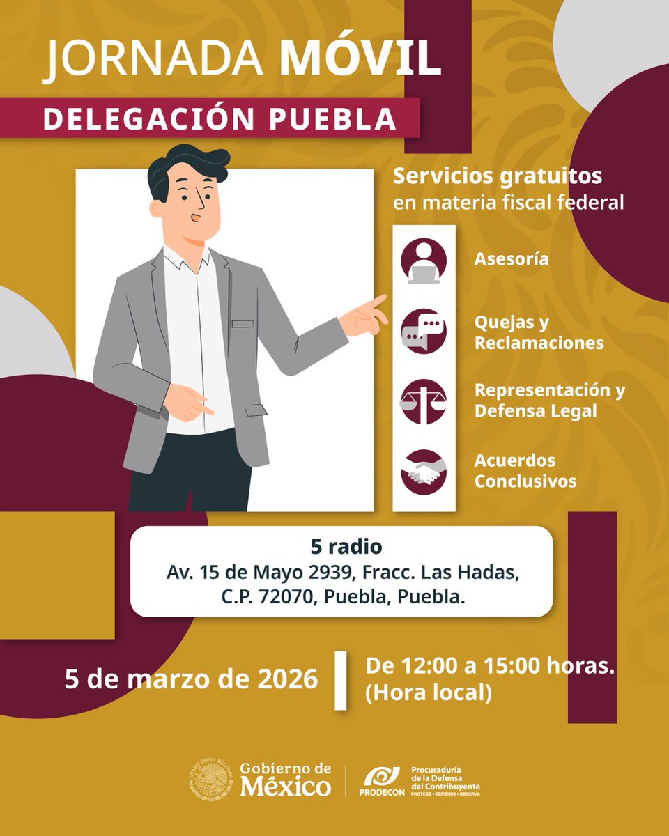 Amigas y amigos se les invita a la #JornadaMóvil el 05/03/26 con ⁦<a href="/cinco_mujeres/">Cinco Mujeres Radio</a>⁩ ⁦<a href="/SilviadeJulian/">Silvia de Julián</a>⁩ en donde brindaremos los servicios gratuitos de ⁦<a href="/ProdeconMexico/">PRODECON México</a>⁩.