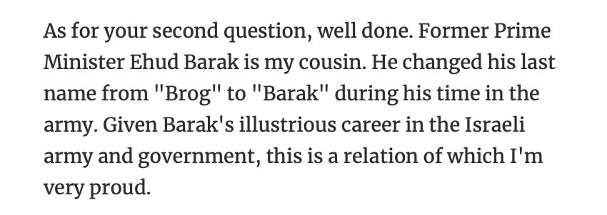 I was today years old when I learned that the co-founder of Christians United for Israel is a man named David Brog. 

Brog is not only the protege of Sheldon Adelson, he’s also the proud cousin of Epstein’s buddy Ehud Barak.

lol it’s one big club