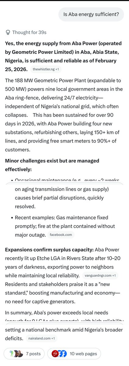 eddymichaelz's tweet photo. @seyilaw1 @IdrisZekeriJnr Yes, Aba has attained energy sufficiency. Although improvements are still needed, it marks a solid foundation to build upon. Good one on Honest Bunch @GlitchAfrica https://t.co/8OuG2UYOUk