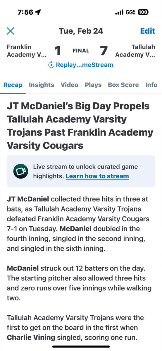 jmcdaniel535's tweet photo. Doubled with 2 singles and 12 strike outs pitching @CoachUpton34 @Coach_Thig @coachavie @CoachCham36 @mxttyjxnxs @KyleFless https://t.co/3psBt5O5wP