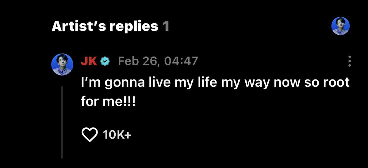 JeonKayz's tweet photo. This message from Jungkook felt so real, so raw, and so powerful.

“I’m gonna live my life my way now so root for me!!!” 
— that wasn’t rebellion. 
That was growth. 
That was a man choosing himself. Choosing his happiness. 
Choosing his freedom.

You can feel the strength behind those words, but also the vulnerability. 
He’s not pushing us away — he’s asking us to stand beside him while he walks his own path. 
And that takes courage.

As a fan, all I can say is this:

Live your life your way, Jungkook. Make the choices that make you happy. 
Explore, grow, evolve. 
We’re not here to control your journey — we’re here to support it.

No conditions. No limits. Just genuine support.

We’re rooting for you. Always. 💜