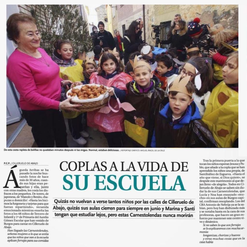 TrovadoresBur's tweet photo. El pasado día 12 acudimos a #CillerueloDeAbajo para cantar con los niños del pueblo y los de #ColegioAurelioGómezEscolar las antiguas #coplas de las #Carnestolendas. A punto de desaparecer el colegio, abierto desde 1843, ojalá se pueda evitar. @ACollalba @Fundcajaburgos https://t.co/dY8LBkVdo2