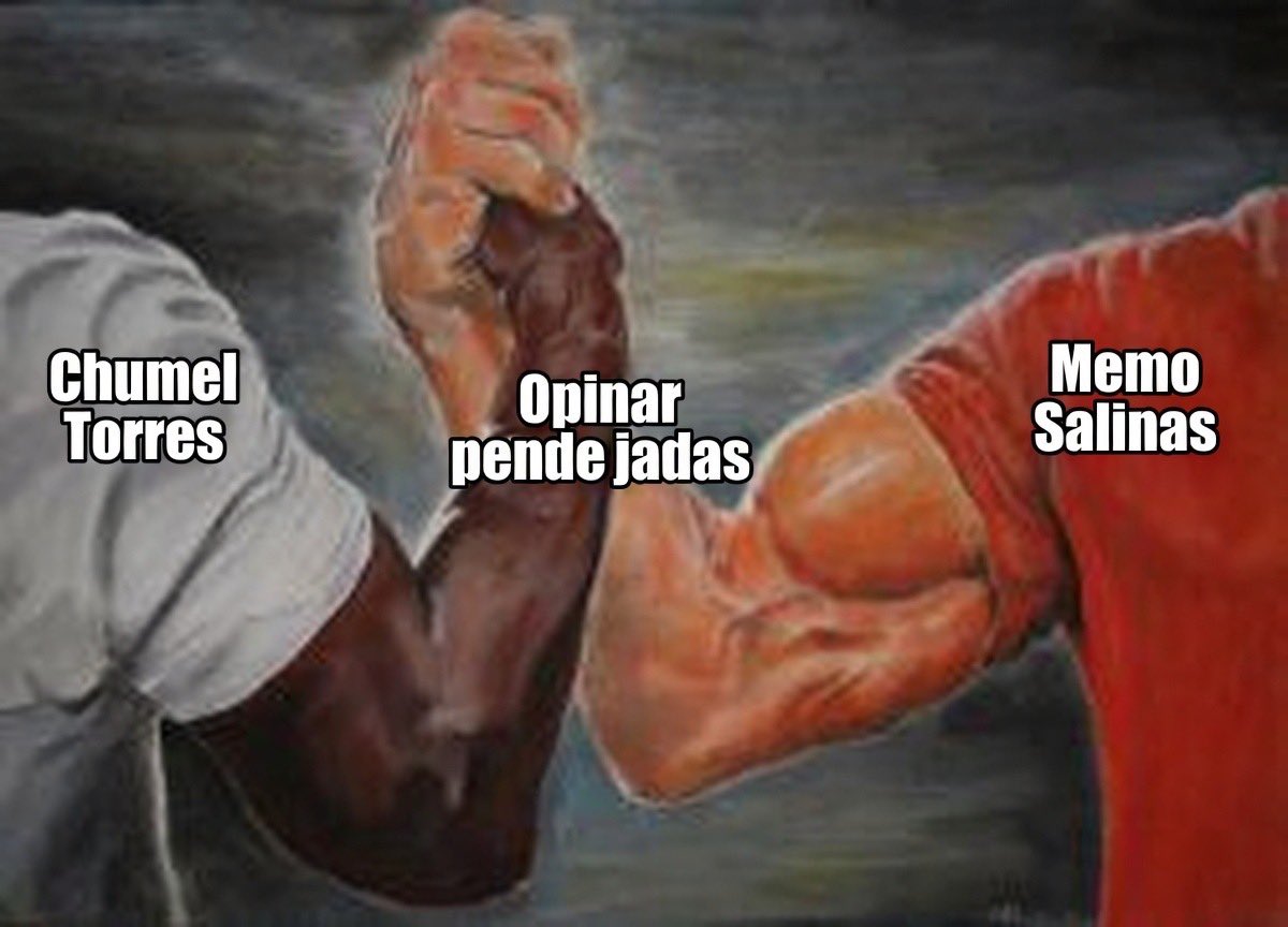 Chescan4's tweet photo. –Chumel Torres: “Compren dólares”. 
–Memo Salinas: “Si el gobierno imprime el dinero ¿por qué tiene que cobrar impuestos, por qué no nada más imprime más y ya?

Par de pendejos. https://t.co/BzP1noL34B